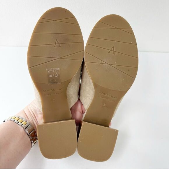 Aquatalia Jayne Suede Block-Heel Mule Sandals Size 6 in Ecru - Picture 8 of 8